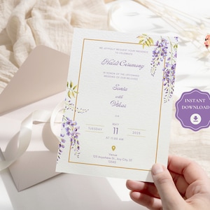 Ensemble de modèles de faire-part de mariage hindou floral violet et jaune bricolage, mariage indien, invitation hindoue - téléchargement immédiat