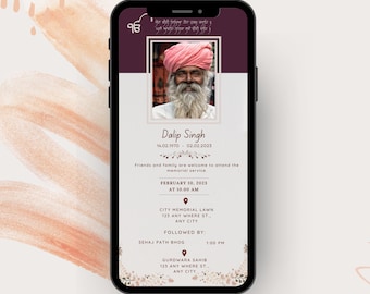 Sikh Funeral Invite, First Barsi, Punjabi Funeral digital invite, Gurdwara Invite, Whatsapp Invite