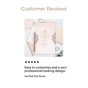 May include: A wedding invitation with a pink and white floral design. The invitation is printed on a white card with a gold border. The text on the invitation reads "Welcome to the union wedding ceremony of Verena & Sandeeptha June 19th, 2023".