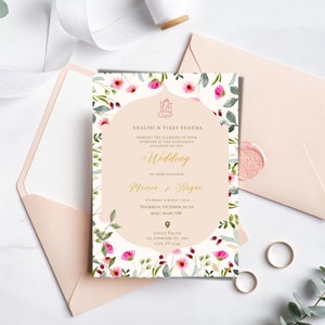 Pacote de convite de casamento floral hindu para casamento, Sangeet, Mehndi, recepção, tudo em um - Design elegante