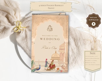 DIY Hindu, Tamil, Indian Wedding program guide traditional arch floral design ceremony guide Booklet | Instant Download Canva Template
