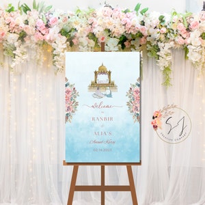 Sikh Wedding Welcome Sign, Anand Karaj Welcome Sign Blue, Customizable - Perfect way to greet guests