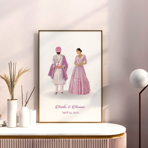 Personalized Custom Wedding Illustration | Indian Sikh Couple Portrait | Wedding Gift | Digital Download