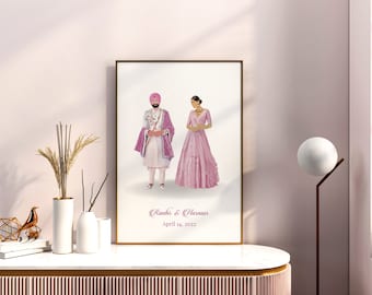 Personalized Custom Wedding Illustration | Indian Sikh Couple Portrait | Wedding Gift | Digital Download
