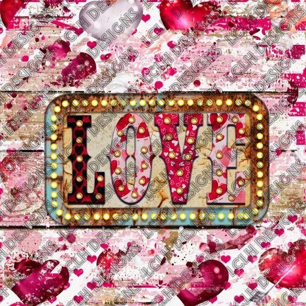 Love, Vintage Light Letters, Marquee Lettering,  Digital Download, Sublimation, Tumbler