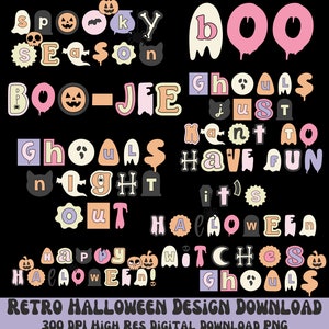 Listagem retrô assustadora, fantasmas, goblins, abóbora, jack-o-lantern, 300 DPI, clip art, vida do professor, letras assustadoras, arquivo Zip, PNG