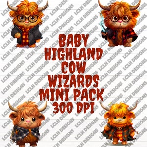 Baby Highland Kuh Zauberer mini Pack, 300 DPI, PNG, Mini Bundle, Kuh, Sublimation, Design, Halloween, Baby Highland Kuh im Zaubererkostüm
