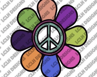 Bright Peace Flower, Peace Sign, Peace, heart, retro, design element, Love, PNG, Sublimation, Design, 300 DPI
