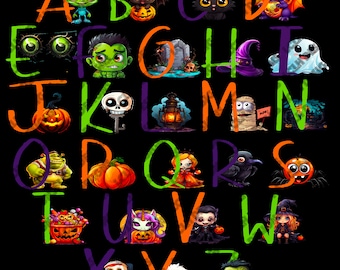 Halloween Alphabet Set #2, Sublimation, PNG, 300 DPI, Teacher, Monster Letters, Alpha Set, Illustrated Letters, Halloween Letters