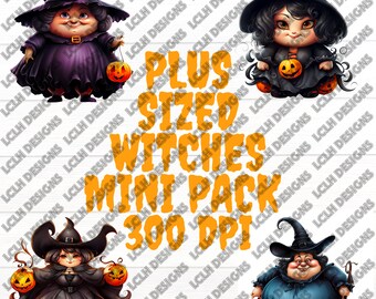 Plus Sized Witches mini pack, 300 DPI, PNG, Mini Bundle,  Witches, plus size,  Sublimation, Design, Halloween, witch hat, curvy witches