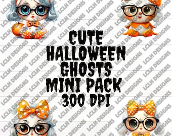 Cute Halloween Ghosts Mini Pack, 300 DPI, PNG, Mini Bundle, Ghost, Sublimation, Clipart, Design, Halloween, Children's Halloween Design