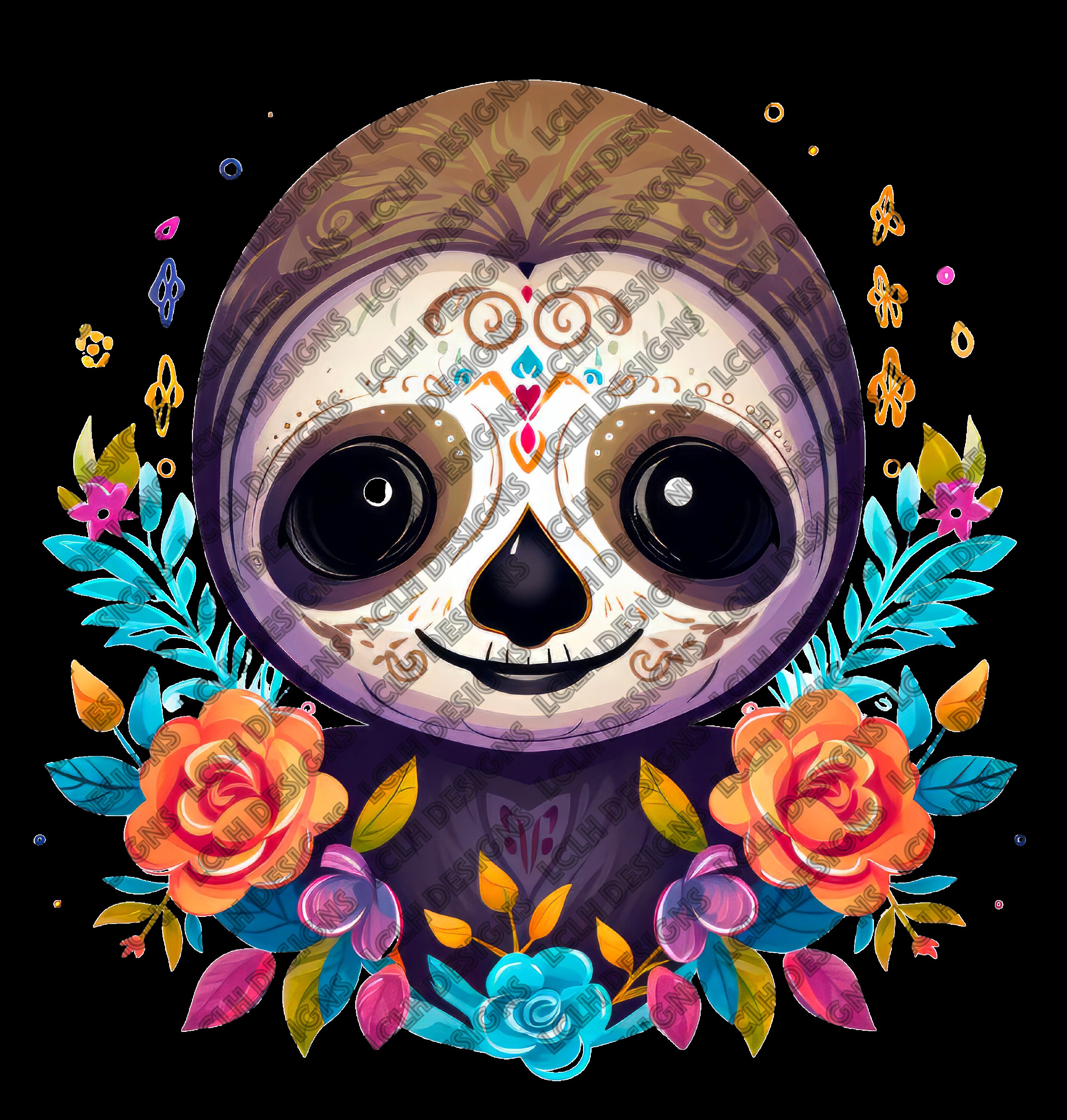 Dia De Los Muertos Sloth Mini-bundle 4-pack, 300 DPI, PNG, Dia De Los