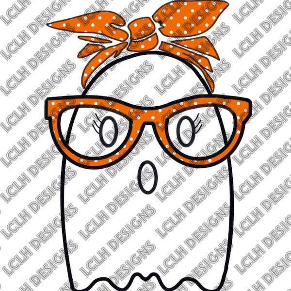 Transparent Ghost With Orange Accessories and White Polka Dots, White Polka Dots, Ghost, Sublimation, Design, 300 DPI, PNG, Transparent