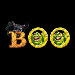BOO, conjunto de alfabeto de Halloween, sublimação, PNG, 300 DPI, professor, conjunto alfa, letras ilustradas, letras de Halloween