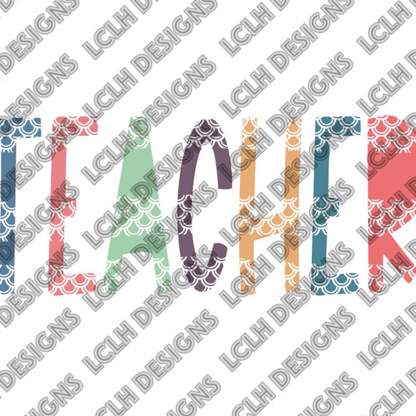 Teacher in Stem Print style font with Polka Dots, multicolored, PNG, Sublimation, Boho Colors, Design, Stem Print, Stem, Teacher, Polka Dots