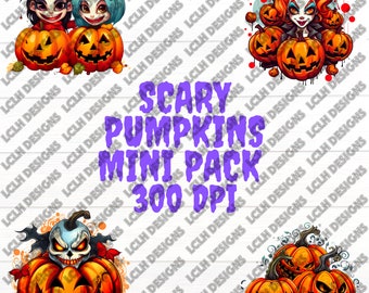 Scary Jack-o-lanterns mini pack, 300 DPI, PNG, Mini Bundle, Jack-o-lantern, Sublimation, Design, Halloween, Scary Jack-0-lantern