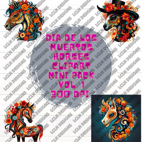 Dia de los Muertos Horse V. 1 Mini-Bundle 4-pack, 300 DPI, PNG, Dia de los Muertos, Jour des Morts, Jour du cheval mort, Crâne de sucre