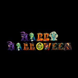 Feliz Halloween, conjunto de alfabeto de Halloween, sublimação, PNG, 300 DPI, professor, conjunto alfa, letras ilustradas, letras de Halloween