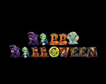 Happy Halloween, Halloween Alphabet Set, Sublimation, PNG, 300 DPI, Teacher, Alpha Set, Illustrated Letters, Halloween Letters