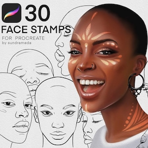 Ansiktsstämpelpenslar Procreate, Svart kvinnligt ansikte, Afrikanska kvinnor, Exempel på ansikten Porträtt, Skapa ett ansikte, Afrikansk ansiktsstämpel, Porträttpenslar