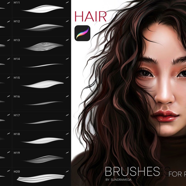 Procreate hair brushes. Hair procreate brush. Procreate hairstyle, face brushes, Curly Hair Procreate