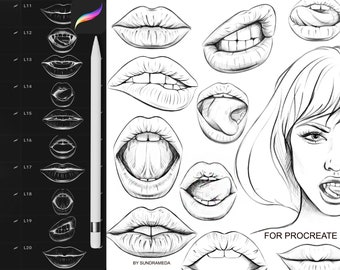 Realistic Lips Procreate Stamps, Lips Brushes, Procreate Lips, Procreate Mouths, Procreate Smile, Lips sketch, Procreate Valentine's Day