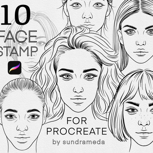 Female Face stamp procreate, Procreate Portrait brushes, Face Template, Procreate Female Face stamps, Face brushes