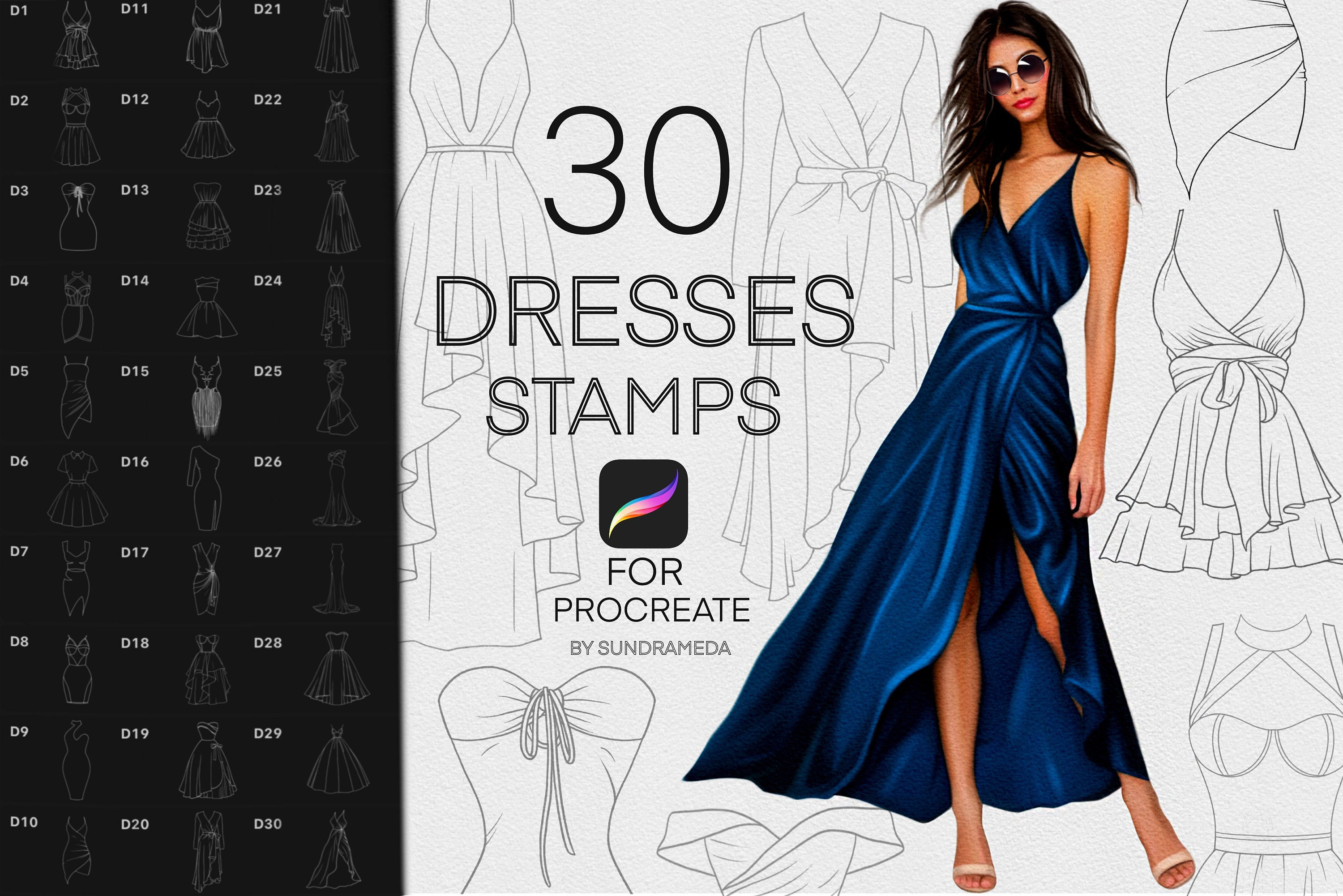 Procreate Dress Stamp Brushes, Procreate Clothes Stamp, Procreate Clothing Stamps, Procreate