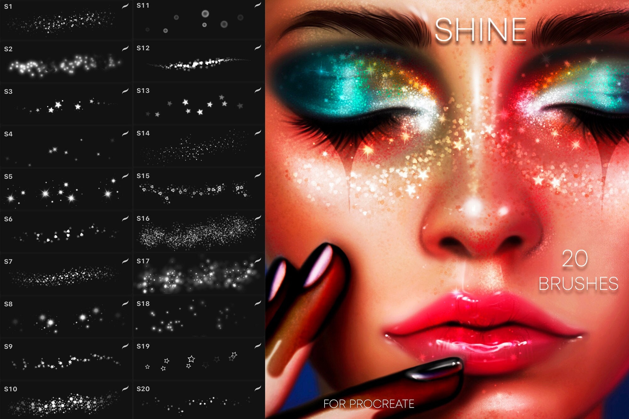 Procreate Glitter Brushes – Sparkle, Shimmer & Sparkling Texture Brush Set (20 Pack)