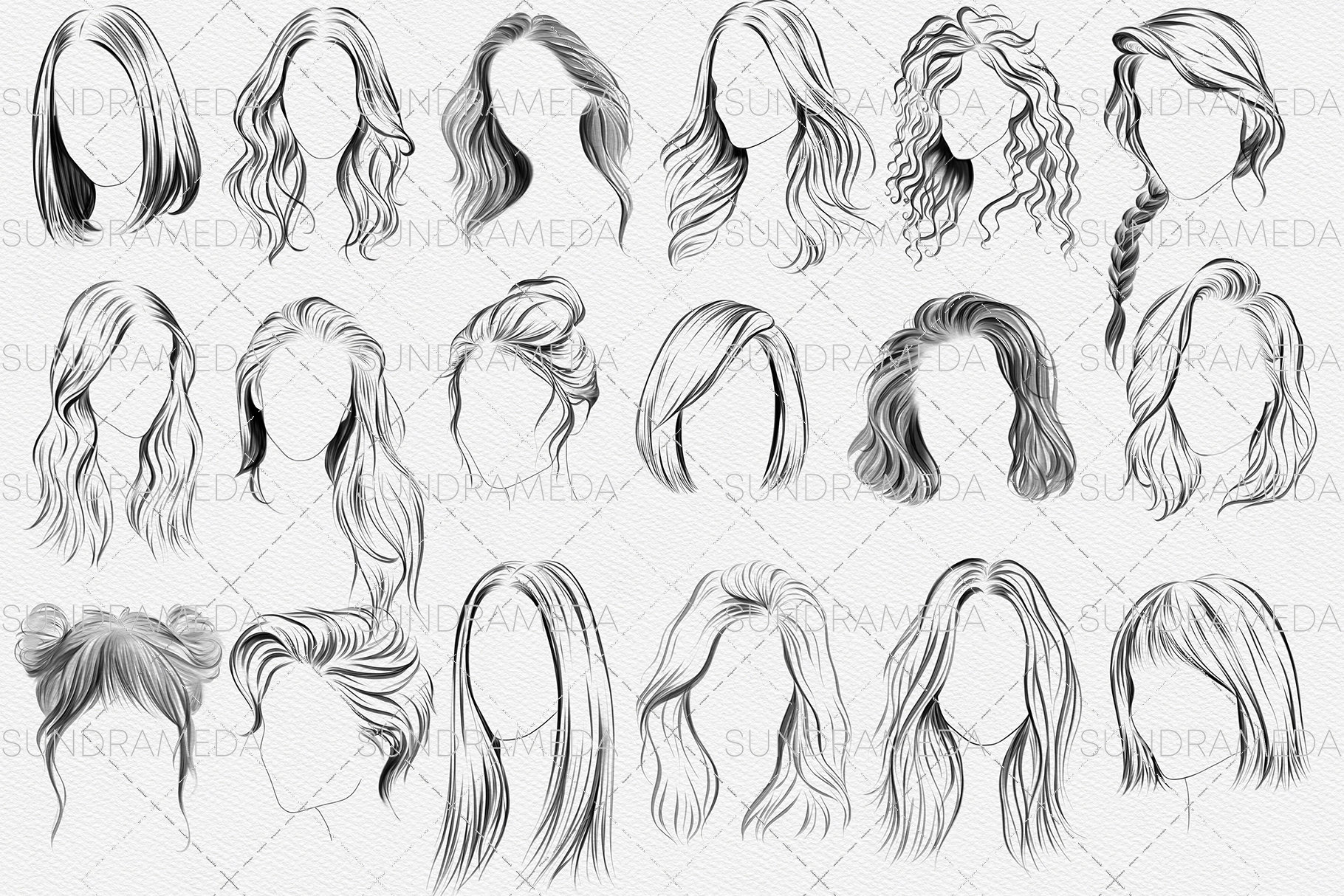 Hairstyle Brushes for Procreate, Procreate Hair Stamps Brushes
