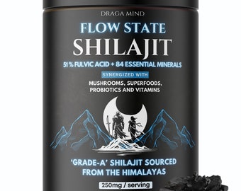 Himalayan Shilajit capsules | Flow State Shilajit | High Fulvic and Humid Acid | Synergized with Mushrooms, Probiotics and Vitamins