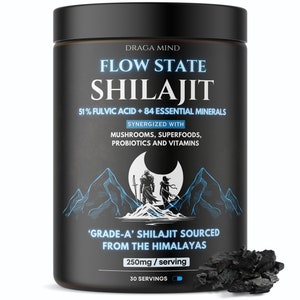 Himalayan Shilajit capsules | Flow State Shilajit | High Fulvic and Humid Acid | Synergized with Mushrooms, Probiotics and Vitamins