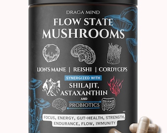 Cordyceps, Lions Mane, Reishi, Shilajit - Flow State Mushrooms Adaptogen Blend | High beta D glucan | High Cordycepin | Nootropic Blend