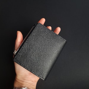 Cartera de bolsillo de cuero negro, Cartera de cuero plegable Buttero Hatch, Cartera de tamaño de bolsillo, Cartera con botón a presión y monedero