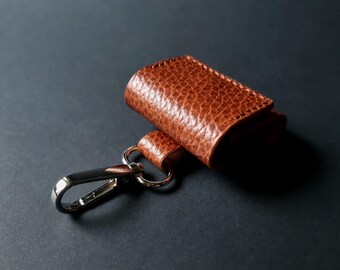 Handmade Brown Leather Coin Pouch Keychain, Snap Closure, Emergency coin wallet