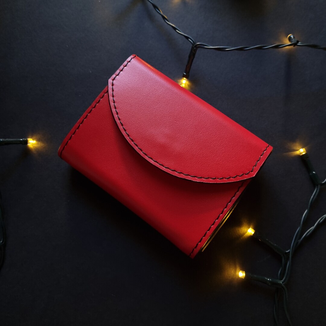 Christmas Gift Idea Women's Leather Wallet Red Leather Wallet Small Size Wallet for Women