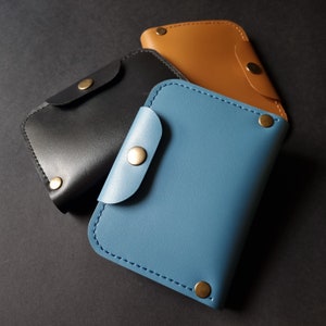Portafoglio da donna in pelle - Portafoglio con chiusura a scatto blu - Pochette in pelle pieno fiore - Porta carte in pelle - Portafoglio fatto a mano - Portafoglio unisex - Porta carte