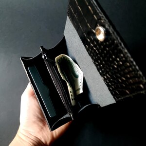 Mini black wallet - Women's leather wallet with snap button and coin pouch - Leather accessory for her