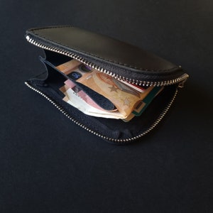Cartera de hombre - Cartera de piel negra - Cartera de piel unisex - Cartera mini para hombre - Cartera de bolsillo con cremallera - Cartera de piel de napa para mujer