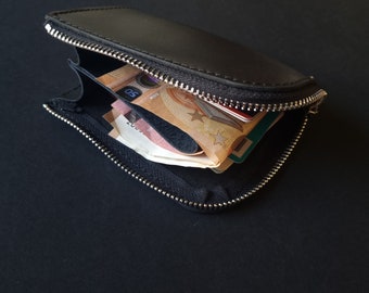 Men's wallet - Black leather wallet - Unisex leather wallet - Mini wallet for men - Pocket wallet with zipper - Women's nappa leather wallet