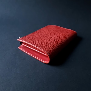 Portefeuille en cuir rouge en forme de L | Cuir Buttero unisexe | Portefeuille zippé | Porte-cartes pour homme et femme