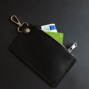Tarjetero para hombre - Tarjetero con mosquetón - Billetero minimalista con trabilla para cinturón - Monedero - Billetero unisex negro para tarjetas y monedas
