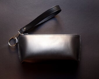 Black leather clutch - Leather wristlet - Leather bag - Minimalist leather handbag - Wrist bag - Leather handbag