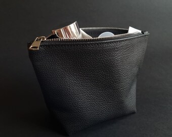 Leder Schminktasche - Leder Kosmetiktasche - Natürliche Leder Reißverschlusstasche - Leder Aufbewahrungstasche - Leder Reise-Kit - Handgemachte Ledertasche