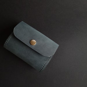 Cartera de piel crazy horse - Cartera crazy horse azul claro - Accesorios de piel para hombre - Cartera minimalista para mujer