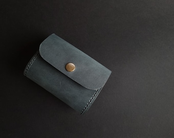 Crazy horse leather wallet - Light blue crazy horse wallet - Men's leather accessories - Minimalist women's wallet