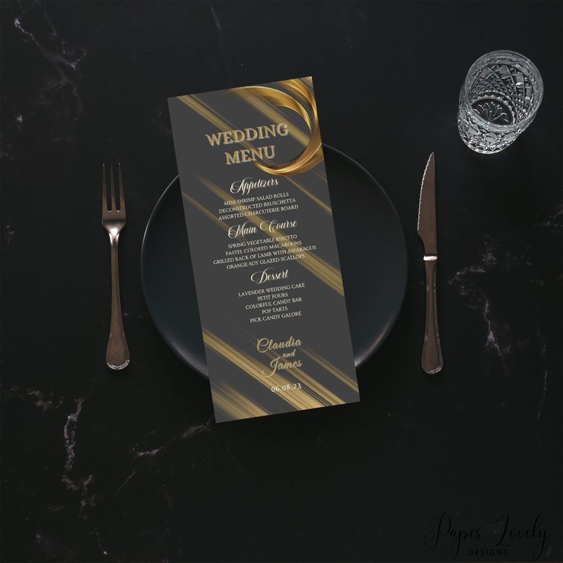 Minimalist Black Wedding Menu Template Modern Script Wedding Etsy