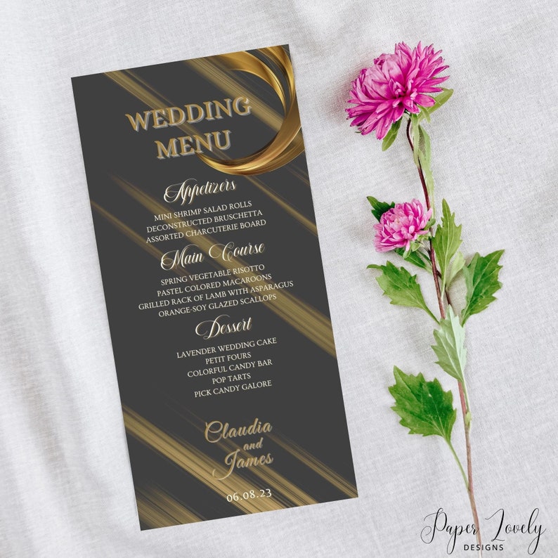 Minimalist Black Wedding Menu Template Modern Script Wedding Etsy