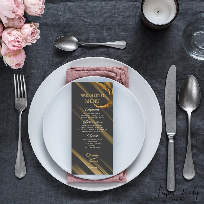 Minimalist Black Wedding Menu Template Modern Script Wedding Etsy