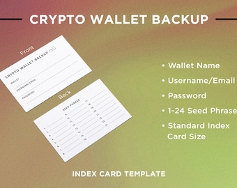 Crypto Seed Phrase Backup - Index Card, Printable, 5" x 3" Template PDF